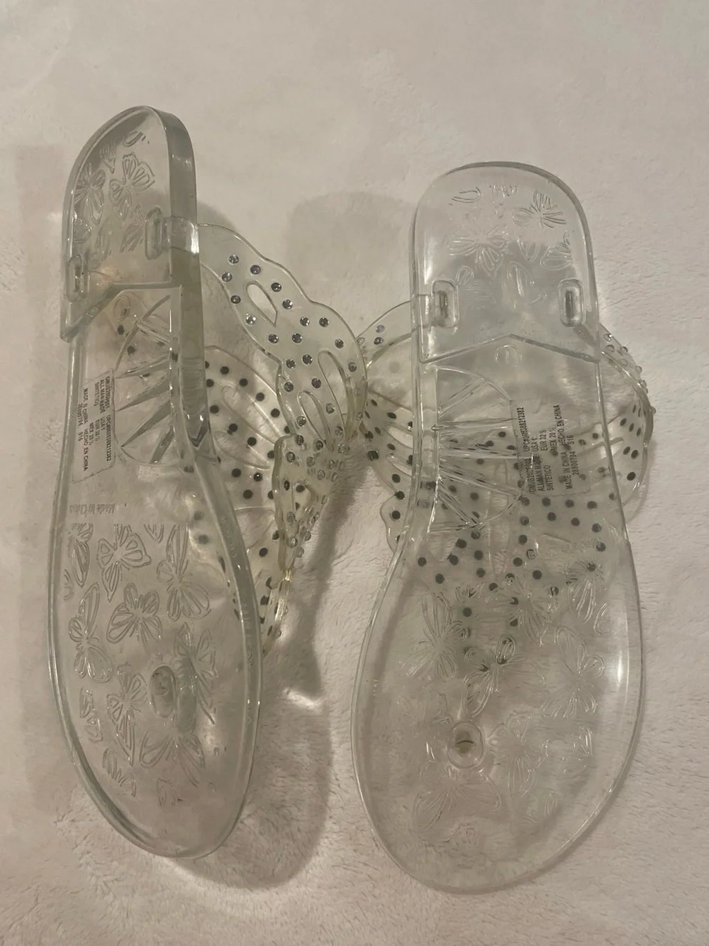 Clear Rhinestone Butterfly Jelly Flip Flop Sandals - Girls Size 1